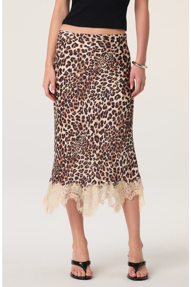Eilinna Leopard Print Lace Trim Midi Skirt, Main, color, LEOPARD PRINT