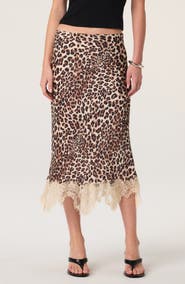 ASTR the Label Eilinna Leopard Print Lace Trim Midi Skirt