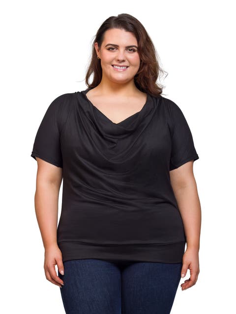 Cowl Neck Short Sleeve Top with Banded Bottom