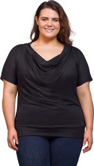 24seven Comfort Apparel Cowl Neck Short Sleeve Top with Banded Bottom