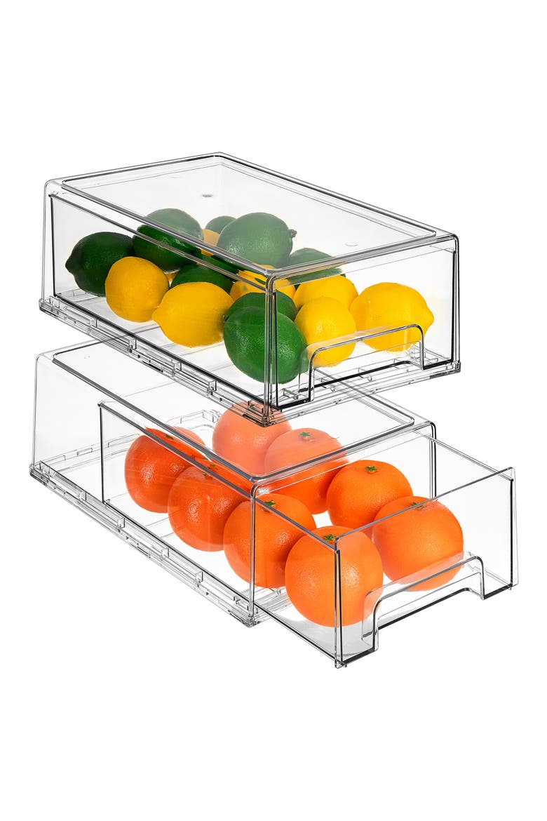 Medium Set of 2 Fridge Organizer Drawers, Alternate, color, CLEAR