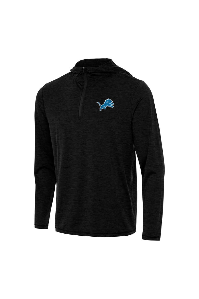 Men's Antigua Heather Black Detroit Lions  Tidy Quarter-Zip Pullover Hoodie, Main, color, Heather Black
