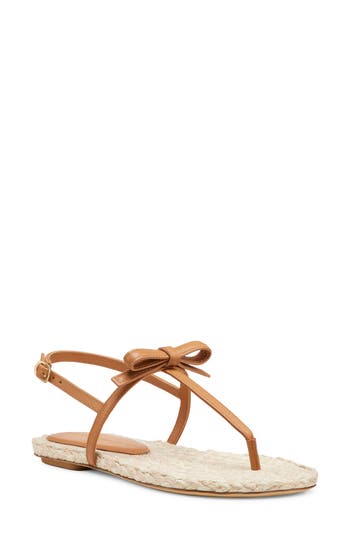 Stuart Weitzman Felicity Bow Braided Flat Open Espadrille In Brown