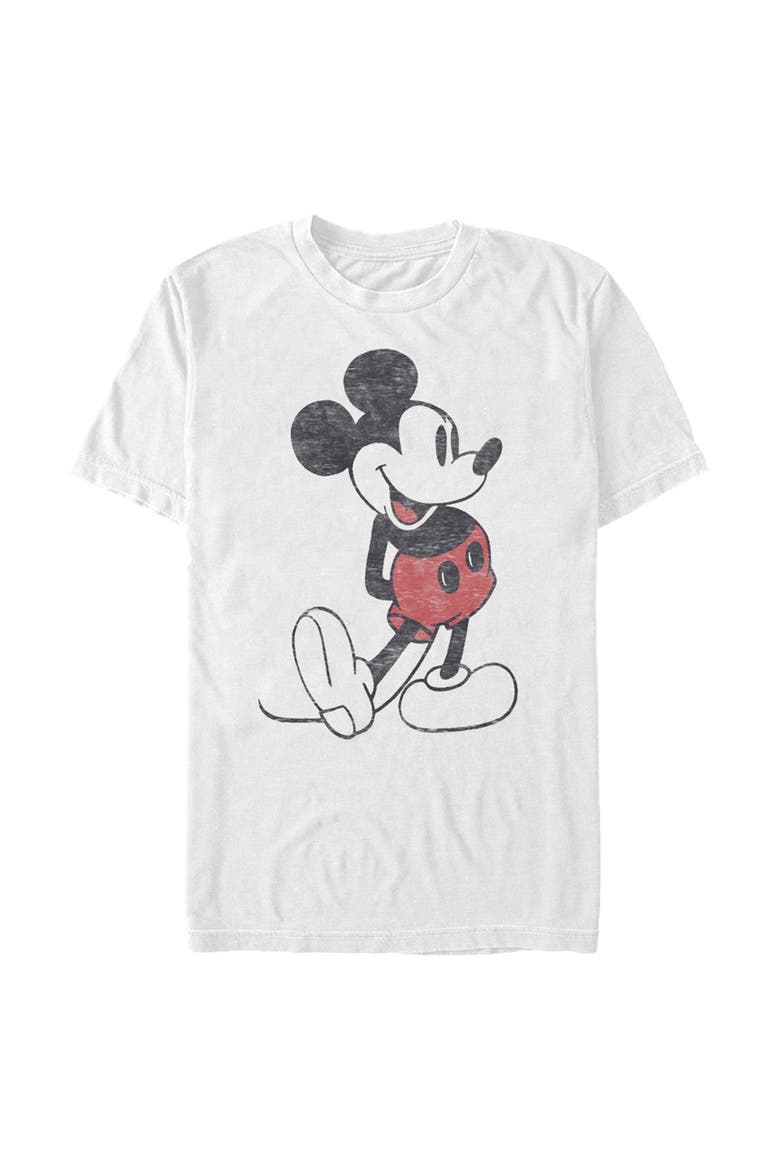 Men's Distressed Mickey Mouse Pose Short Sleeve Graphic T-Shirt, Alternate, color, White