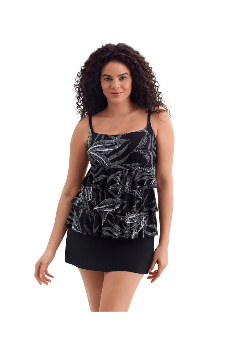 Longitude Faux Ruffle Skirtini Long Torso Swimsuit, Main, color, Leaf Encounter