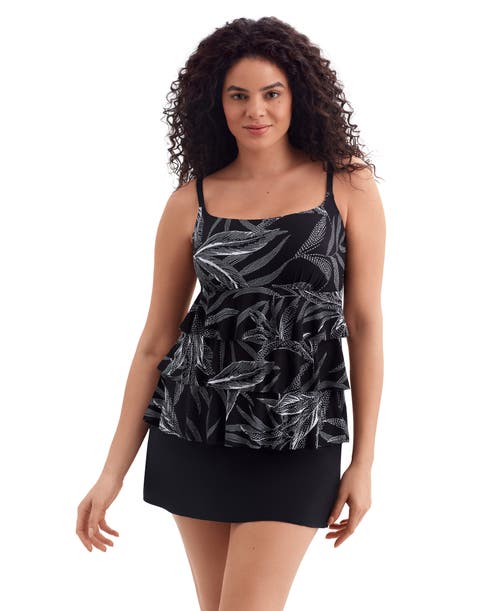 Longitude Faux Ruffle Skirtini Long Torso Swimsuit In Black