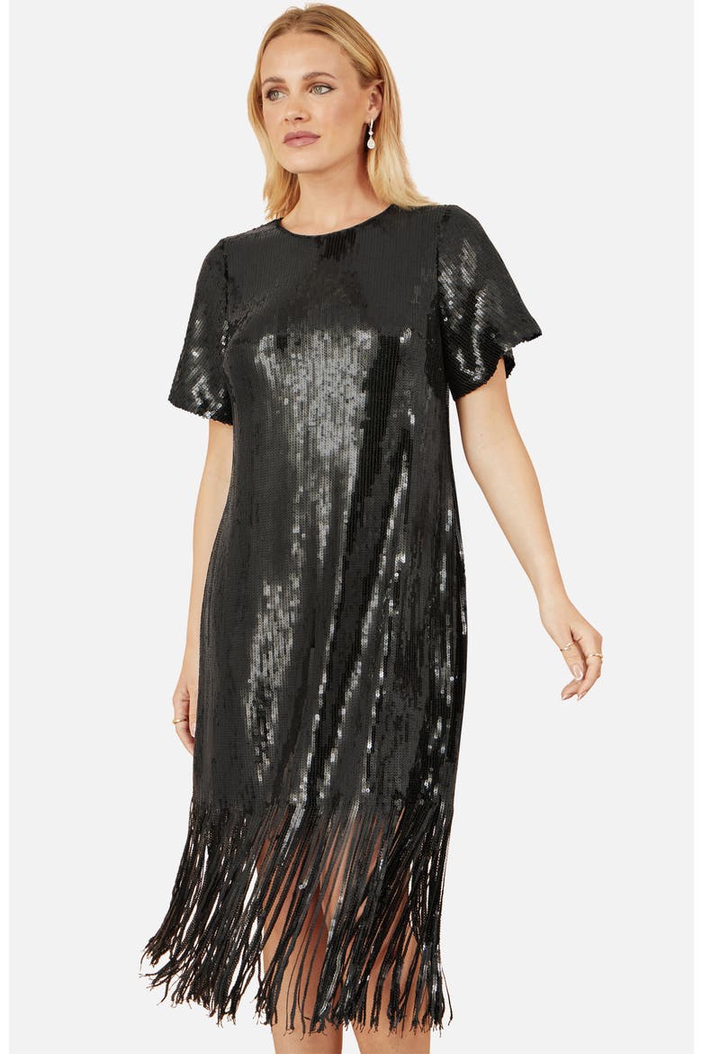 Sequin Tassels Hem Midi Tunic Dress, Alternate, color, Black