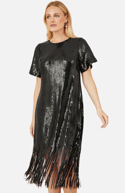 Yumi Sequin Tassels Hem Midi Tunic Dress In Black