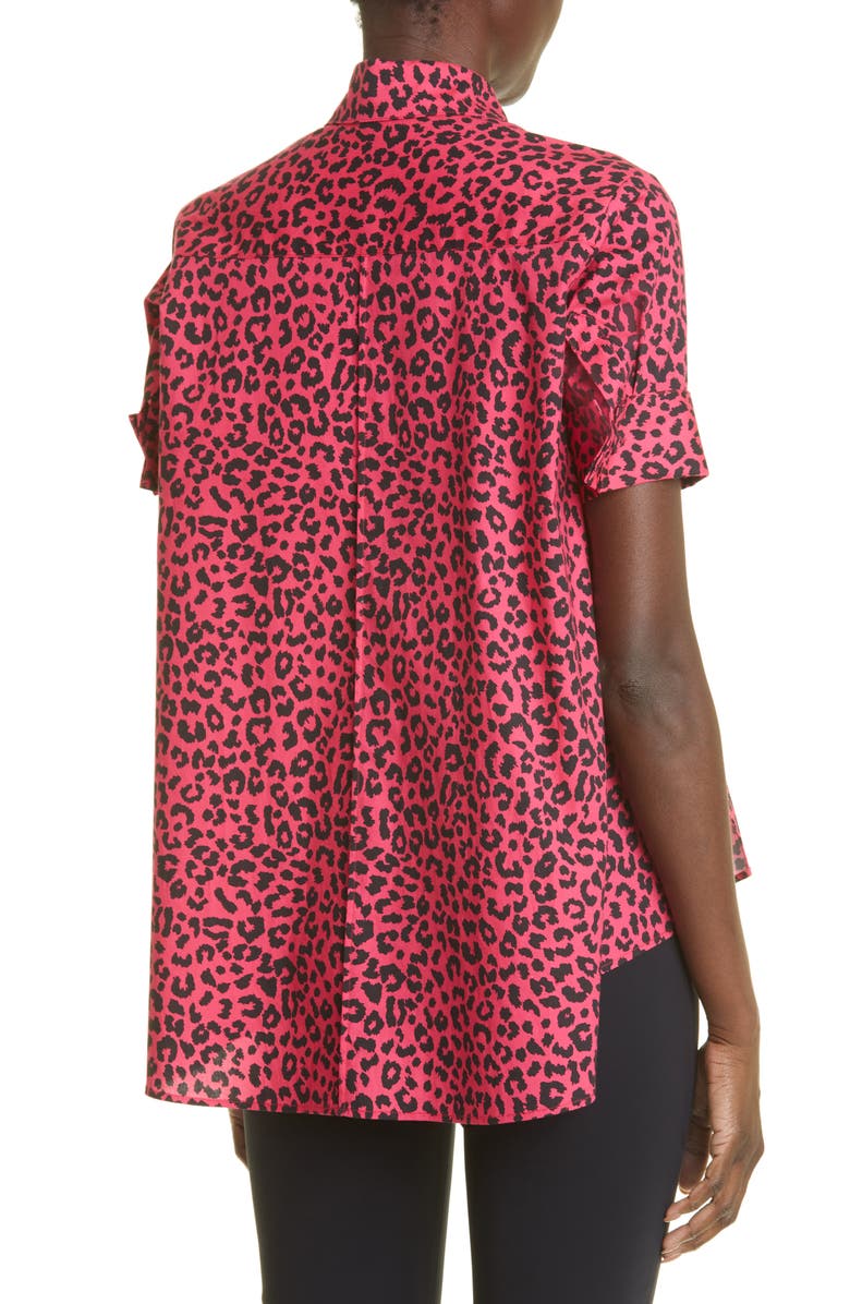 Adam Lippes Animal Print High-Low Stretch Cotton Button-Up Blouse, Alternate, color,