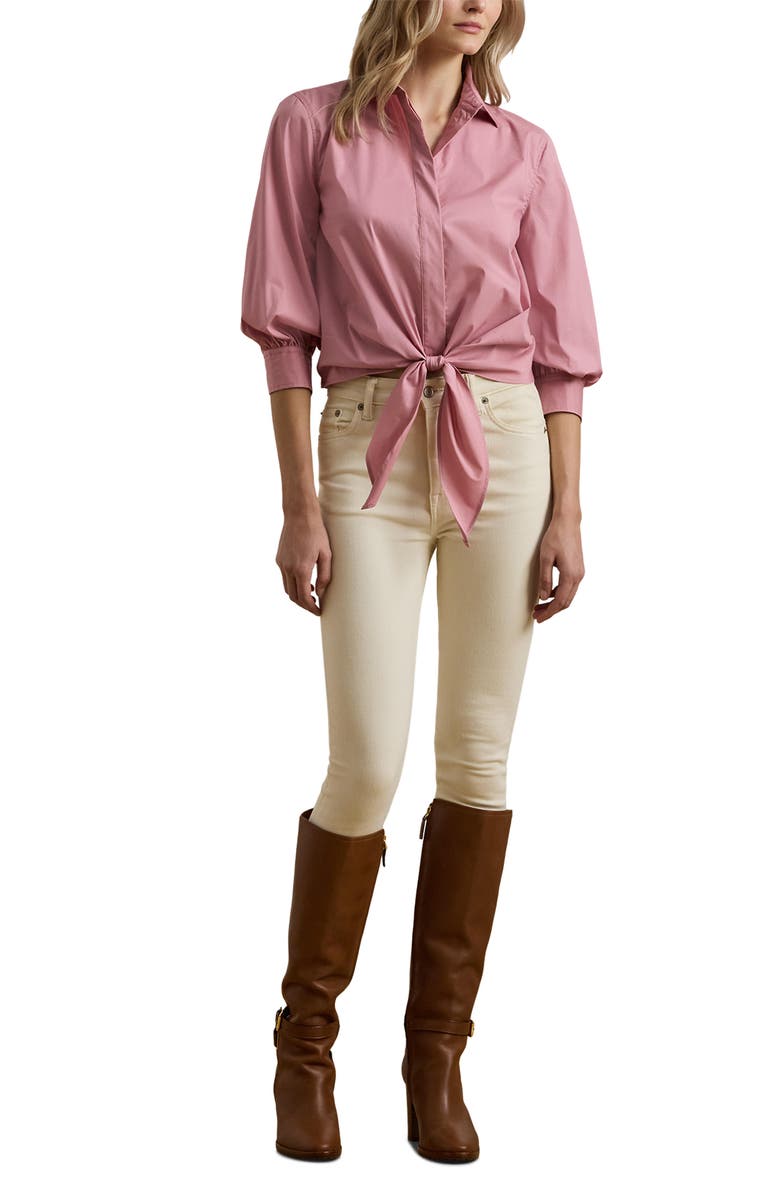 Lauren Ralph Lauren Front Tie Button-Up Shirt, Alternate, color, Rose Mauve