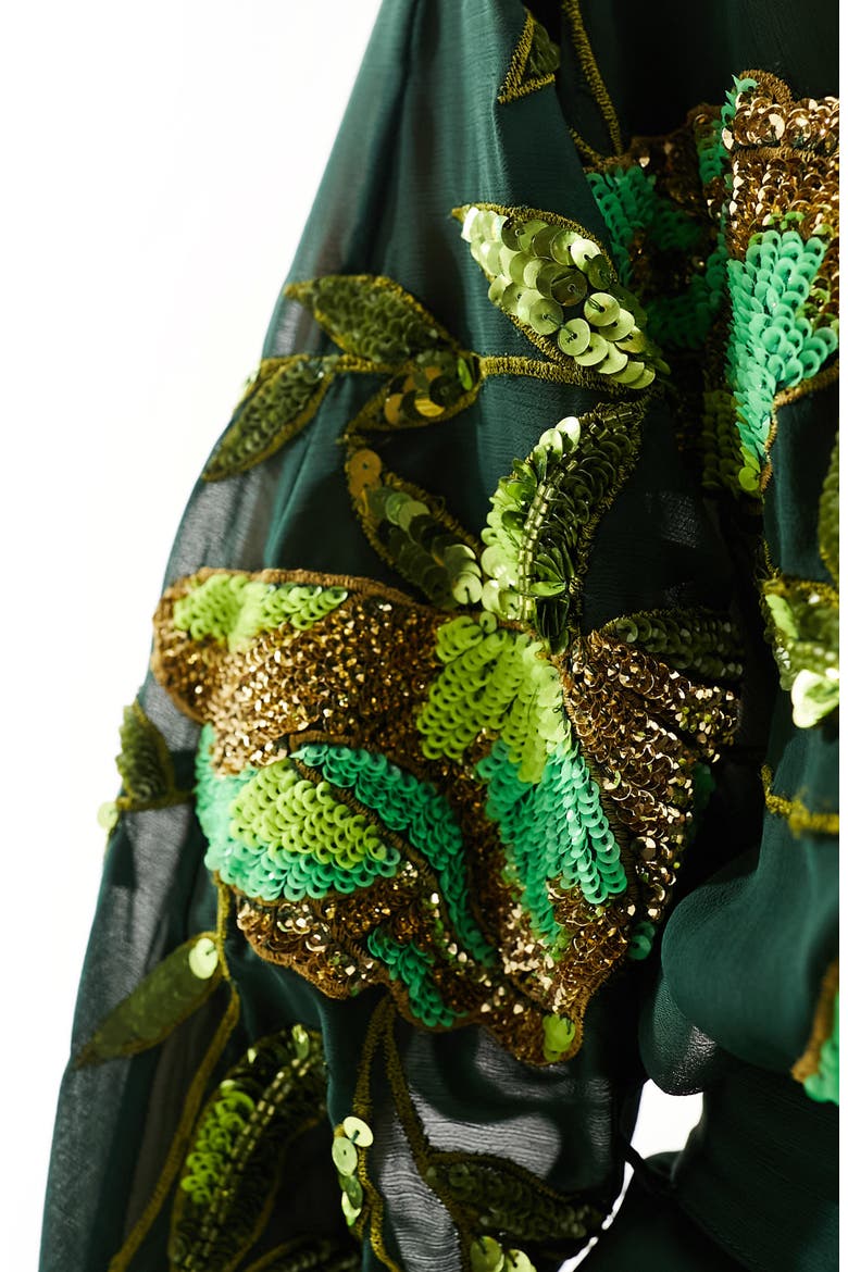 Sequin Embroidered Semisheer Long Sleeve Minidress, Alternate, color, GREEN