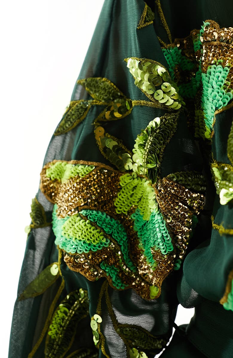 ASOS DESIGN Sequin Embroidered Semisheer Long Sleeve Minidress, Alternate, color,