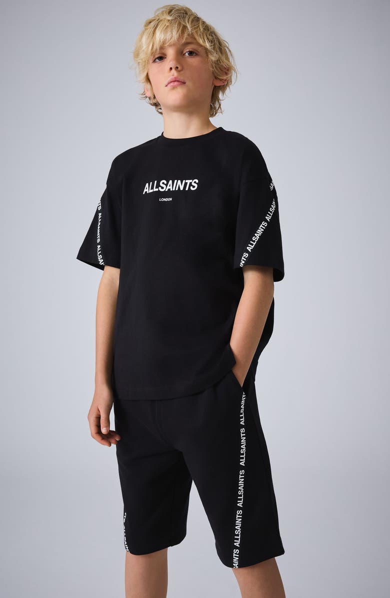 smALLSAINTS by ALLSAINTS Kids' Oversize Logo Tape Cotton T-Shirt & Shorts Set, Alternate, color, Black