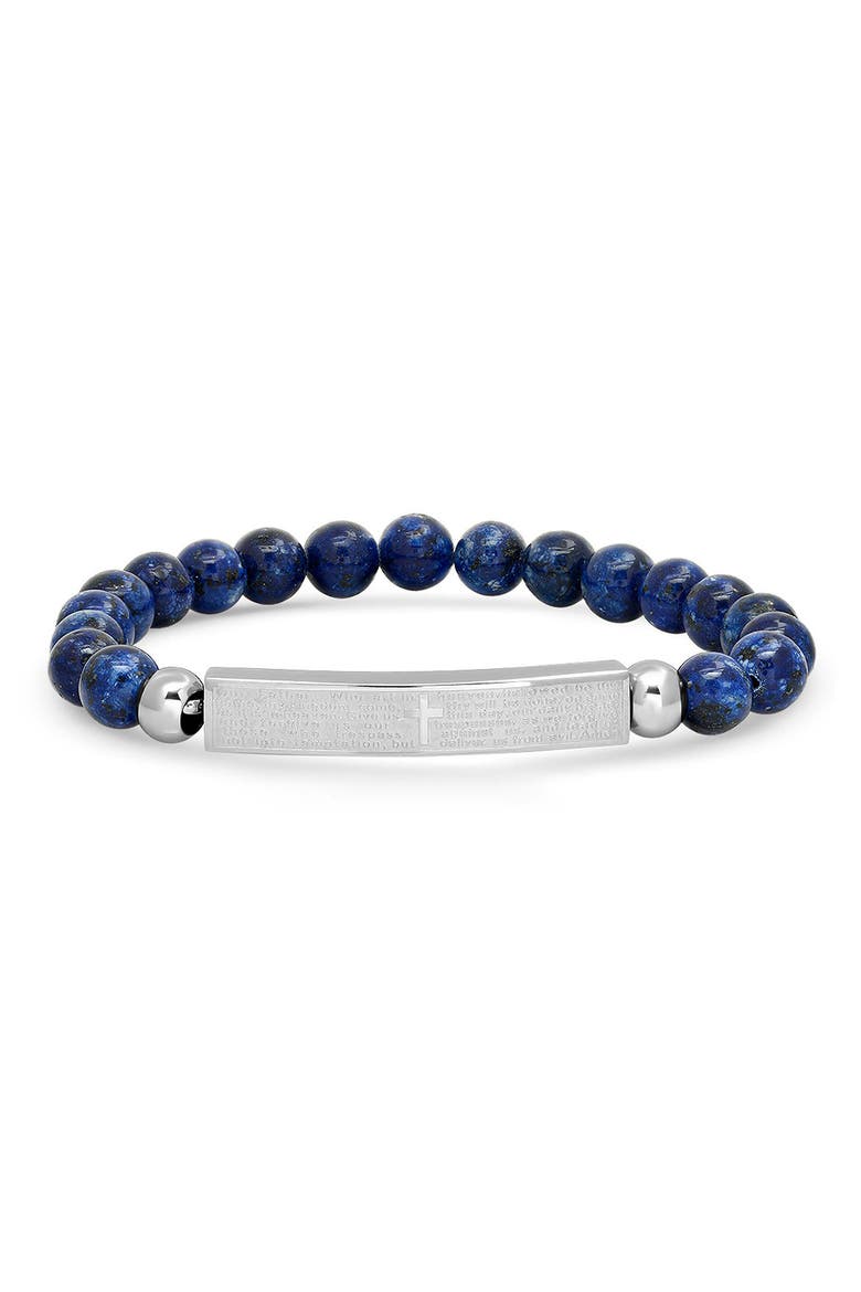 Men's Lord's Prayer Lapis Lazuli Beaded Stretch Bracelet, Main, color, BLUE