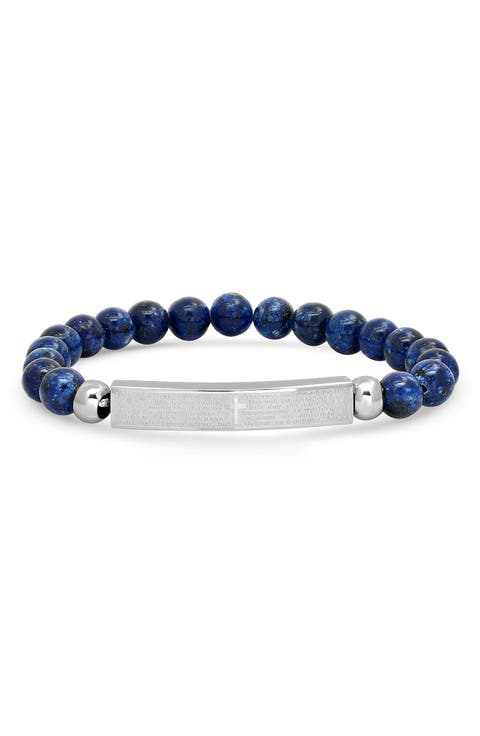 Men's Lapis Bead & Stainless Steel Prayer Bracelet
