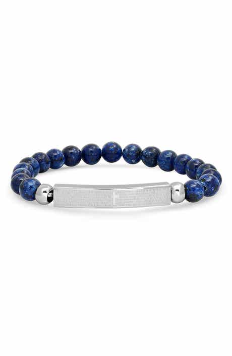 Men's Lord's Prayer Lapis Lazuli Beaded Stretch Bracelet