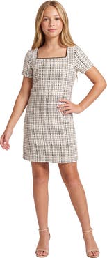 Un Deux Trois Kids' Short Sleeve Boucle Dress