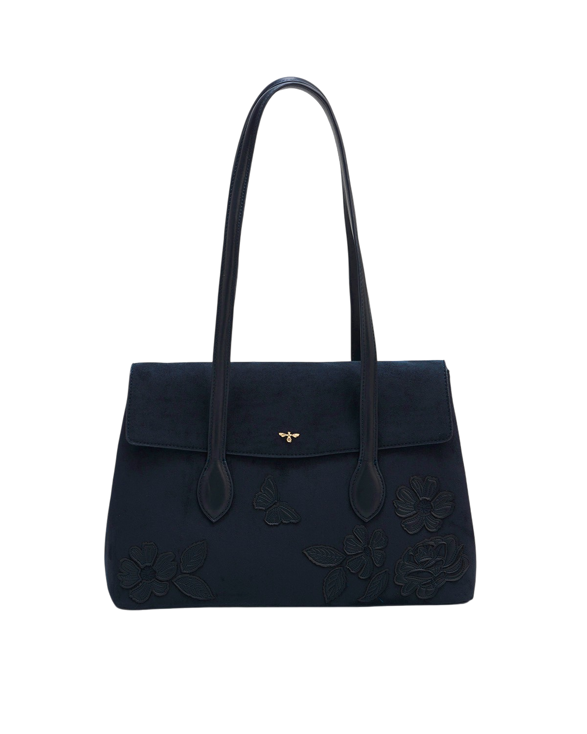 Romilly Floral Applique Faux Suede Shoulder Purse, Main, color, Navy