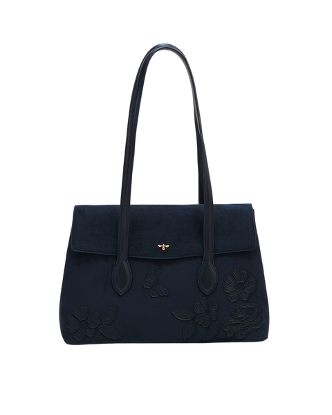 Romilly Floral Applique Faux Suede Shoulder Purse
