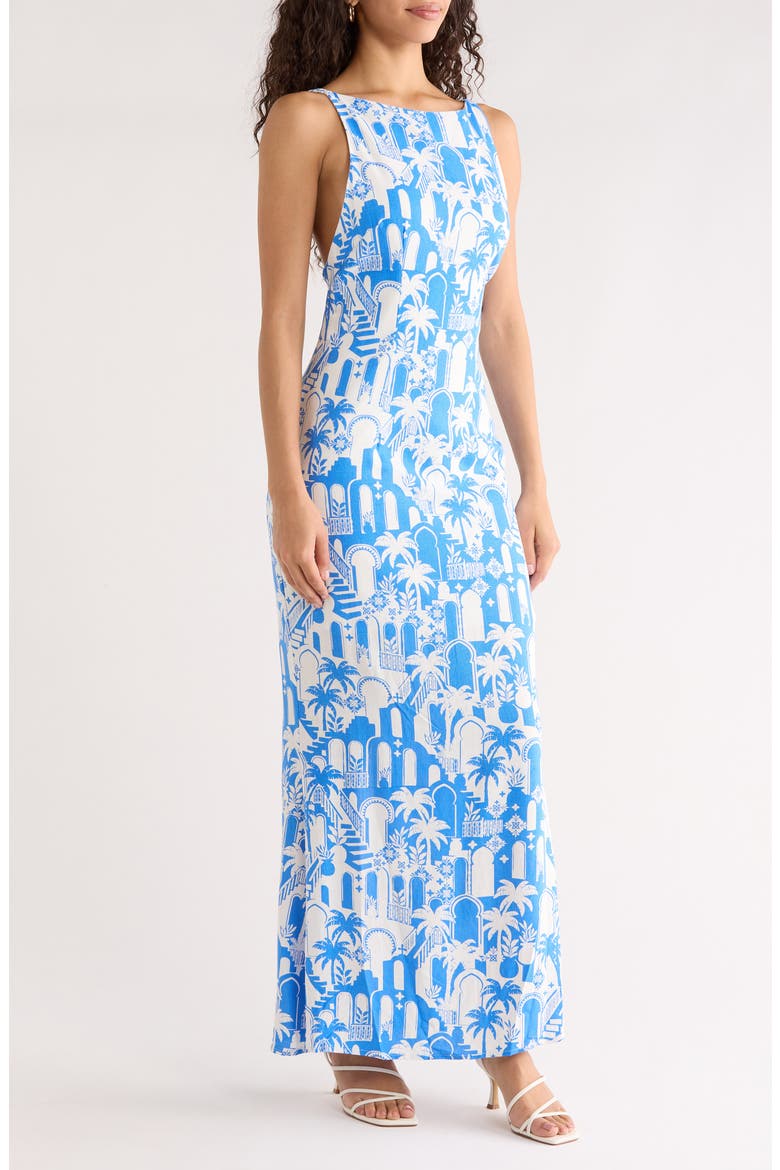 Mizie Open Back Maxi Dress, Alternate, color, WHITE-BLUE