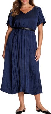 NIC+ZOE Bella Belted Crushed Satin Midi Dress