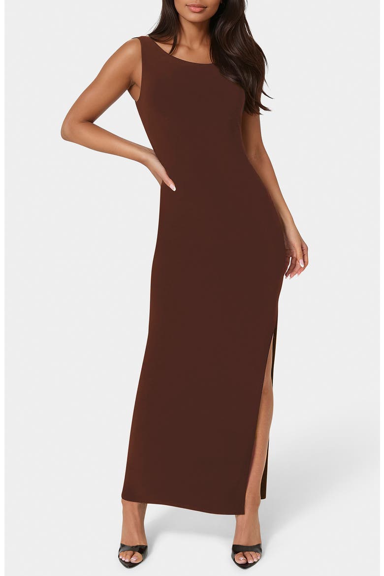 One-Shoulder Slit Maxi Dress, Main, color, CHOCOLATE