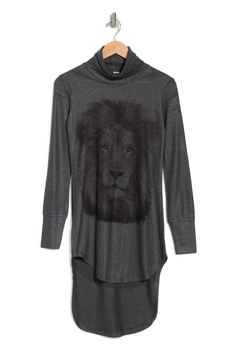 Lion Turtleneck Tunic, Alternate, color, CHARCOAL PRINT 1