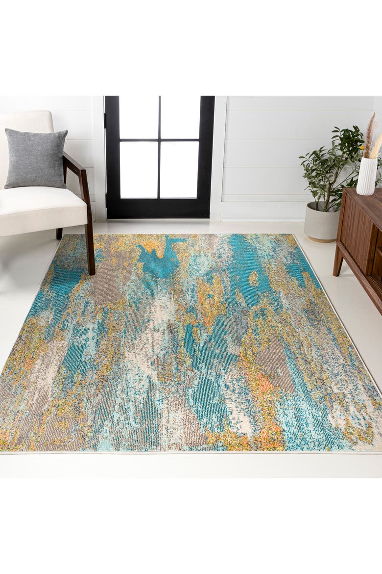 Contemporary POP Modern Abstract Vintage Waterfall Area Rug, Alternate, color, Blue/Brown/Orange