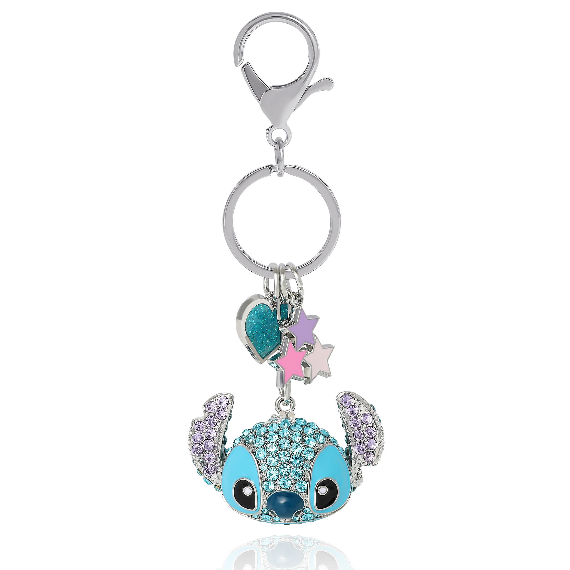 Disney Stitch Crystal Keychain with Heart & Star Charms, Silver‑Tone, Main, color, Blue