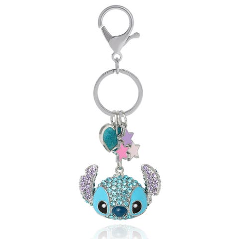 Stitch Crystal Keychain with Heart & Star Charms, Silver‑Tone
