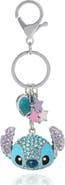 Disney Stitch Crystal Keychain with Heart & Star Charms, Silver‑Tone
