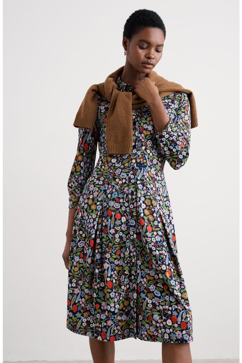 Cudden Print Organic Cotton Blend Midi Dress, Alternate, color, STILL LIFE MARITIME