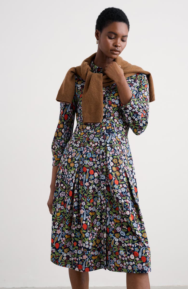 Seasalt Cornwall Cudden Print Organic Cotton Blend Midi Dress, Alternate, color, Still Life Maritime