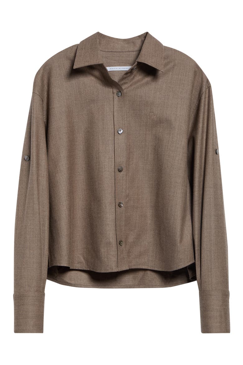 Button Sleeve Cropped Wool Blend Shirt, Alternate, color, STONE
