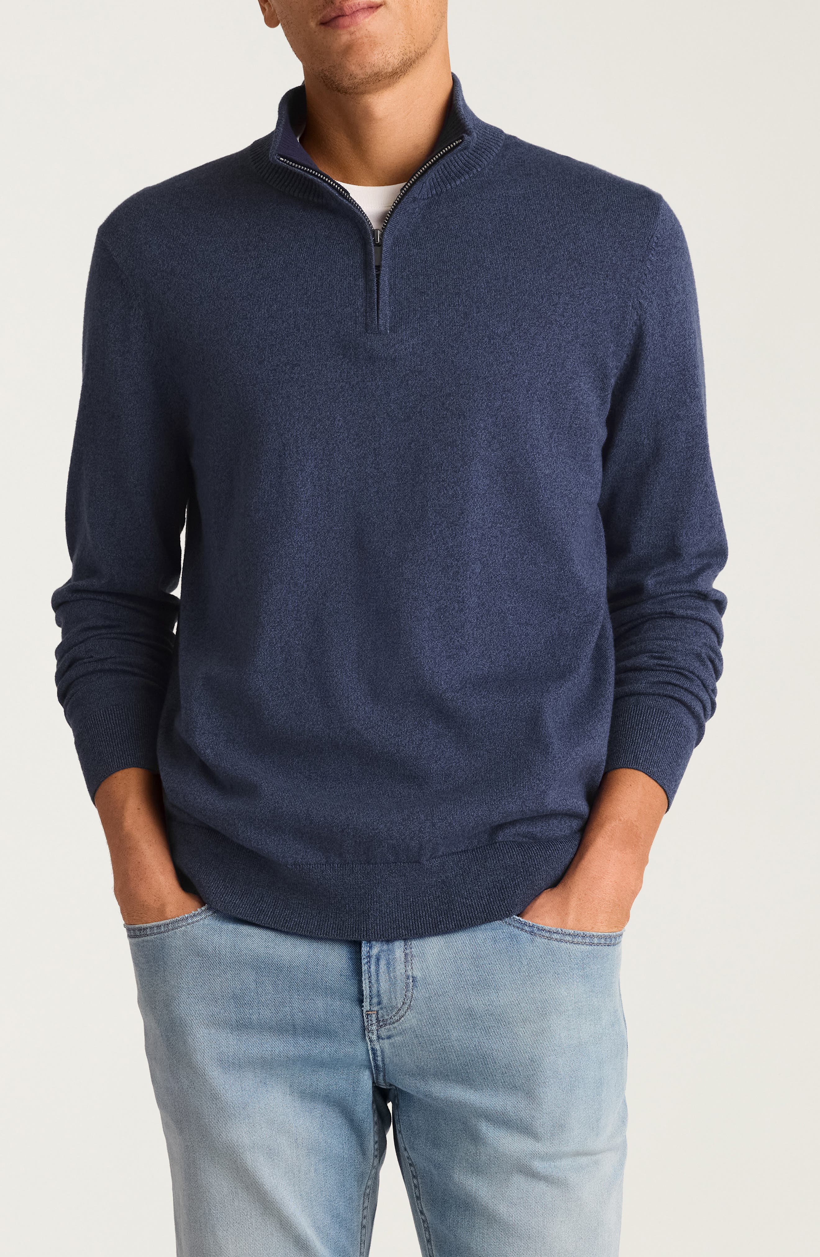 Bonobos Cotton & Cashmere Quarter Zip Sweater In Blue