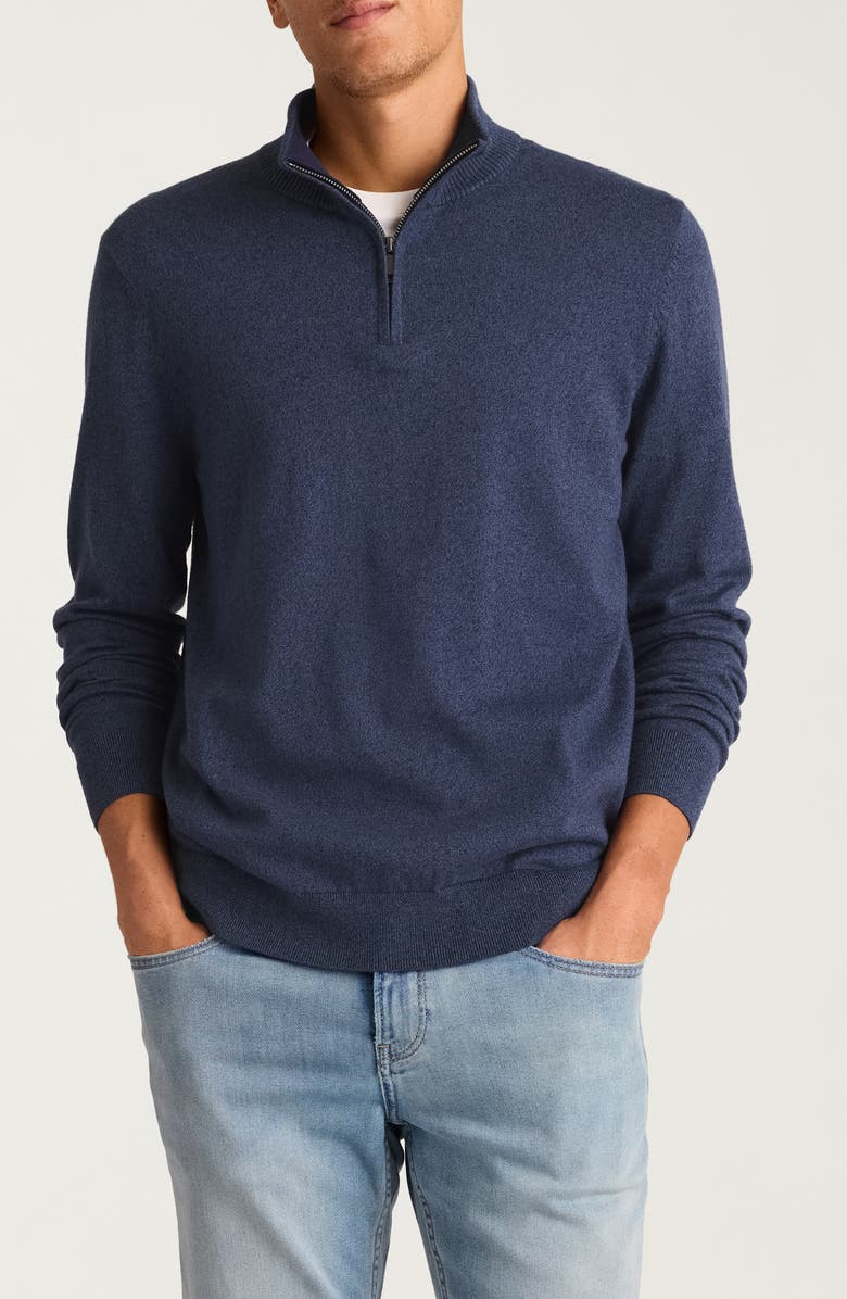 Bonobos Cotton & Cashmere Quarter Zip Sweater, Main, color, Smart Denim