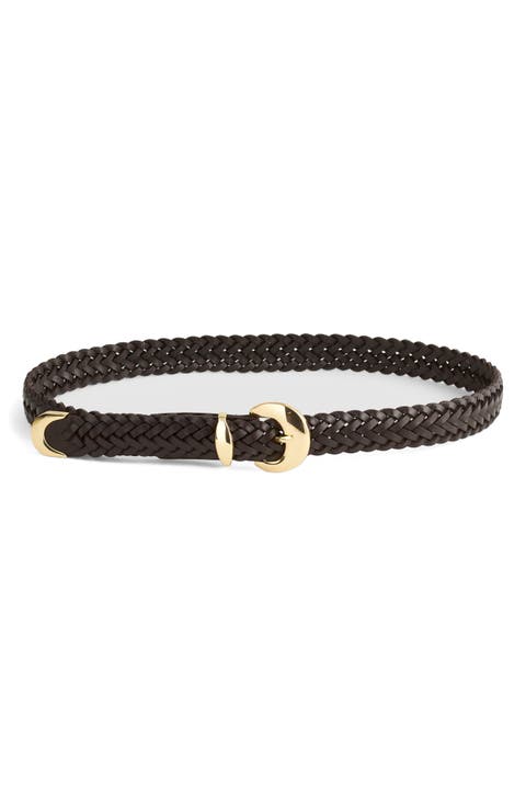 Domed Buckle Woven Leather Wide Belt