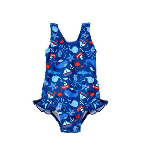 Girls Sun Protective UPF 50+ Delaney Hip Ruffle Swimsuit