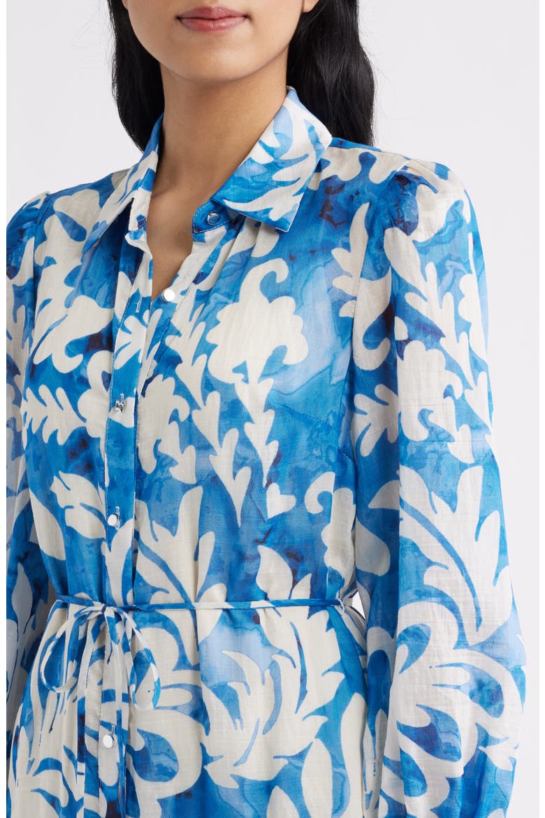 Mixed Print Long Sleeve Tiered Shirtdress, Alternate, color, BLUE MULTI