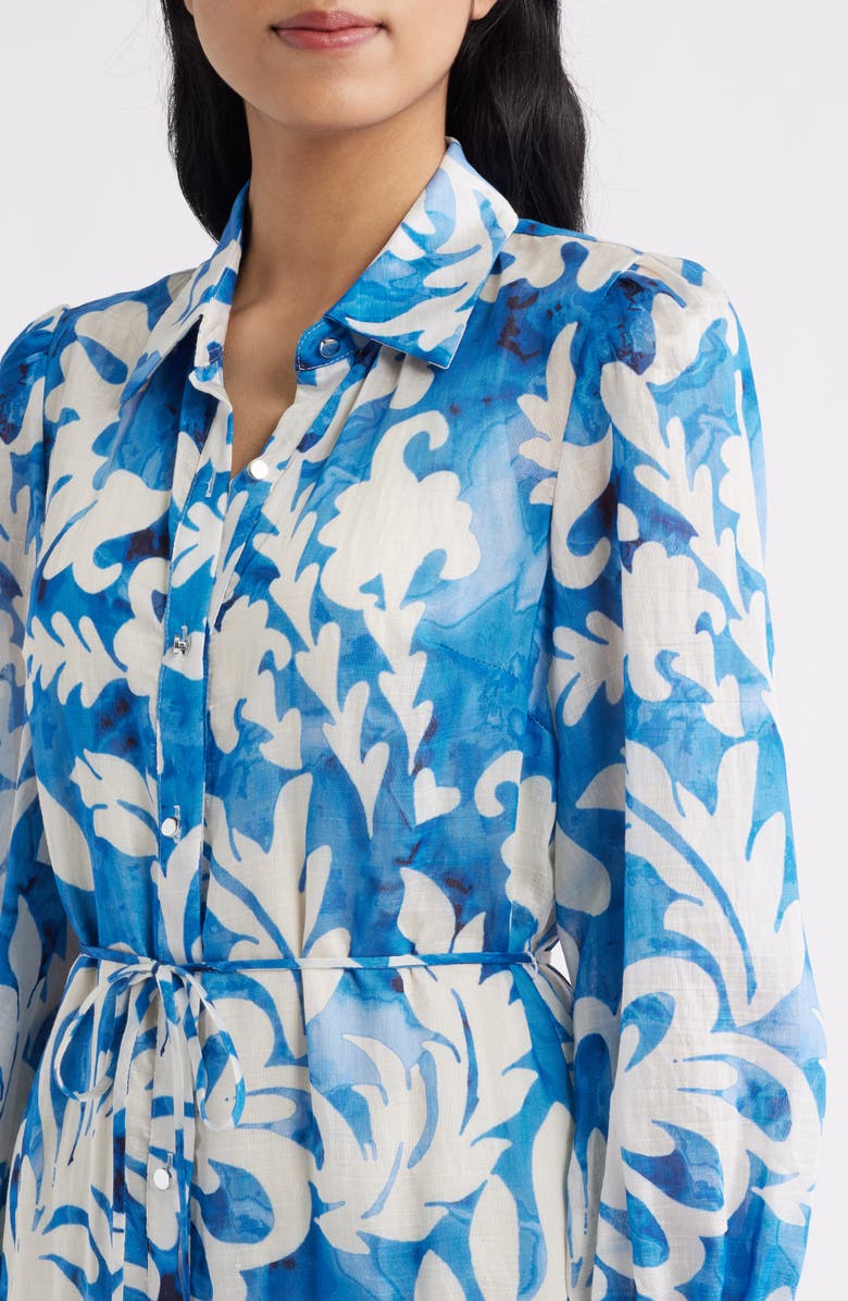 Julia Jordan Mixed Print Long Sleeve Tiered Shirtdress, Alternate, color, Blue Multi