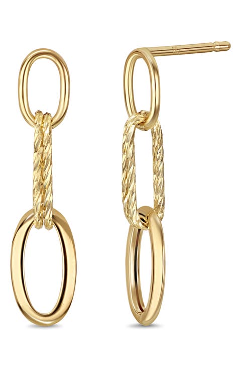 14K Yellow Gold Oval Link Linear Drop Earrings