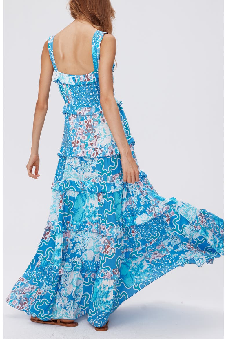 Shawn Abstract Print Tiered Maxi Dress, Alternate, color, SOLTICE FLAGS BLUE