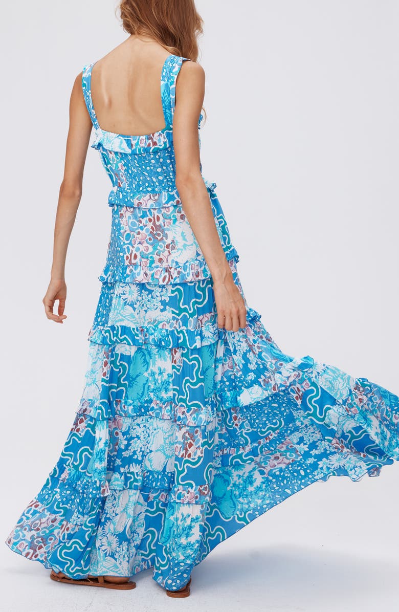 DVF Shawn Abstract Print Tiered Maxi Dress, Alternate, color, 