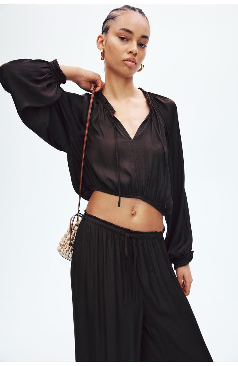 H&M Balloon-sleeved Blouse, Alternate, color, Dark Brown