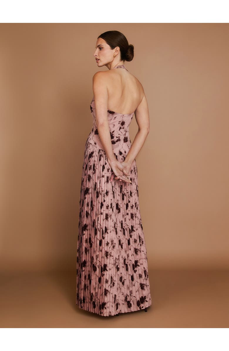 Six Stories Floral Halter Pleated Ruffle Maxi Dress, Alternate, color, Dusky Pink