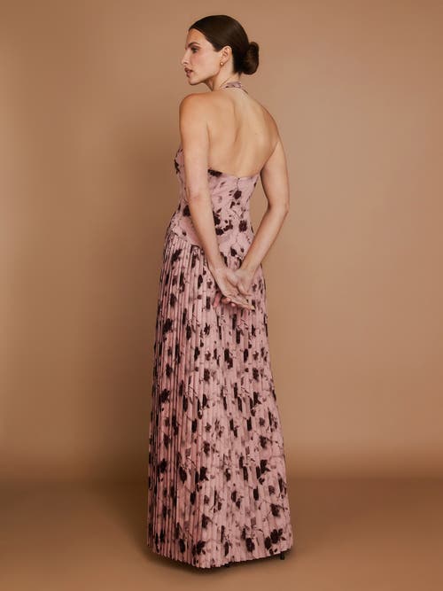 Six Stories Floral Halter Pleated Ruffle Maxi Dress In Pink