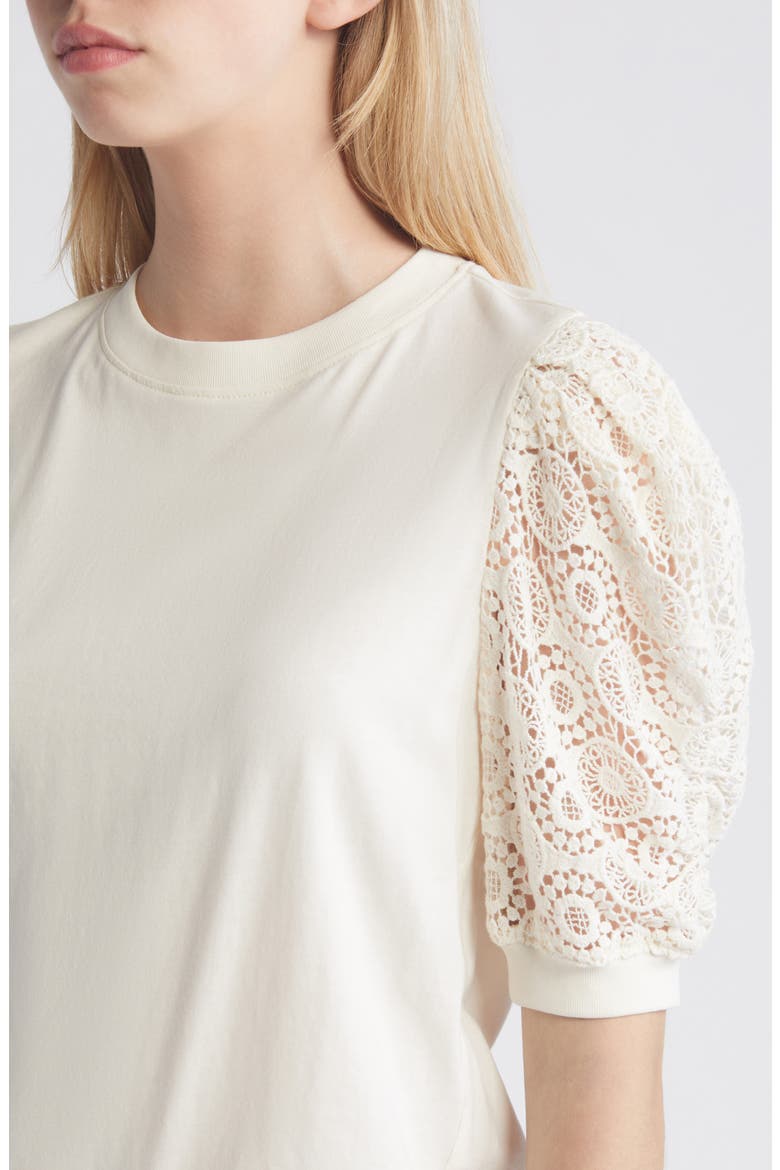Frankie Lace Puff Sleeve T-Shirt, Alternate, color, CREAM