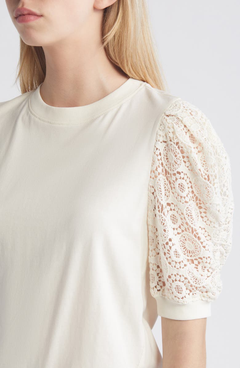 FRAME Frankie Lace Puff Sleeve T-Shirt, Alternate, color,