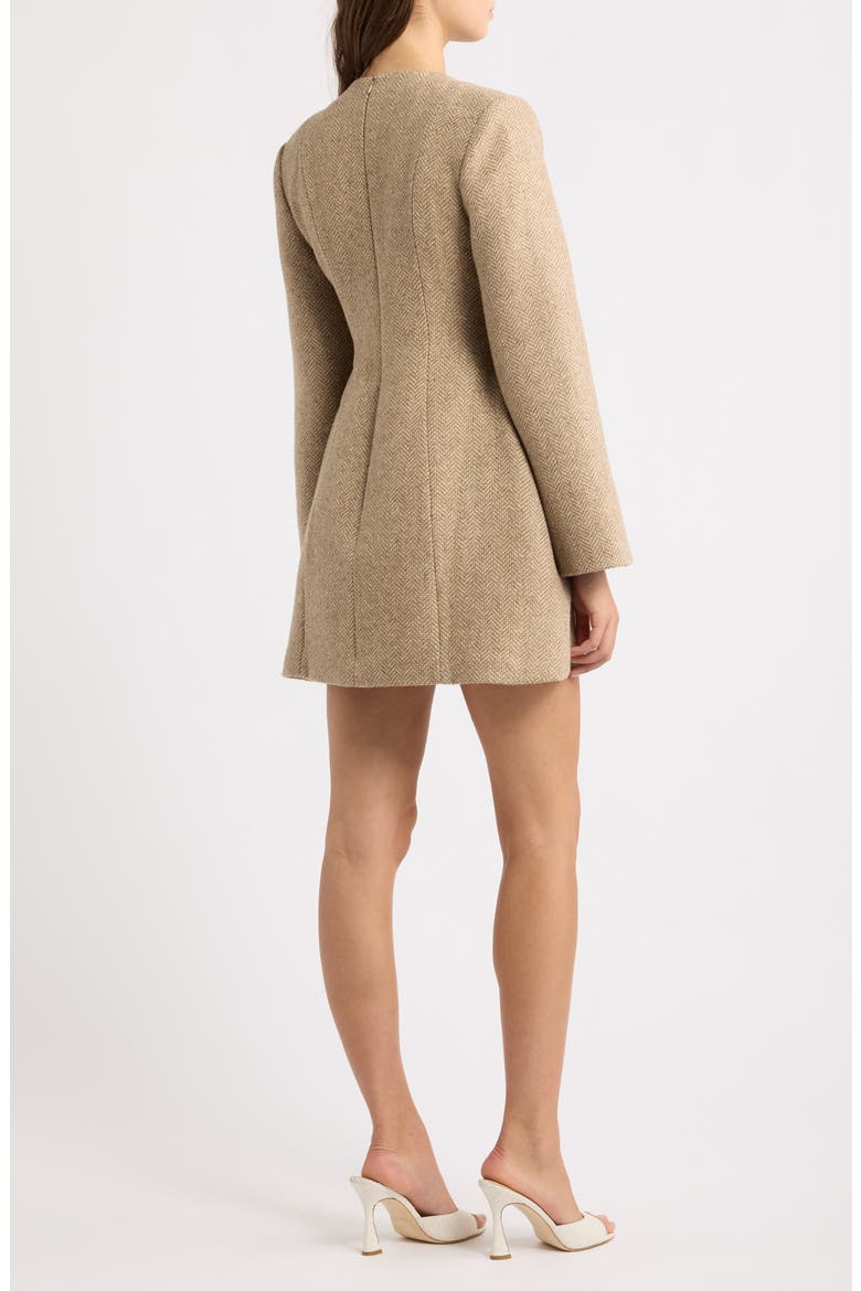 Wool Blend Herringbone Minidress, Main, color, BROWN