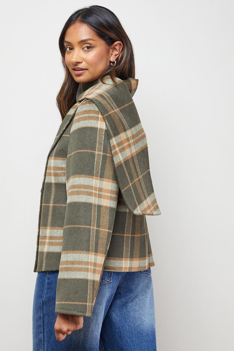 Check Scarf Longline Jacket Coat, Alternate, color, Taupe